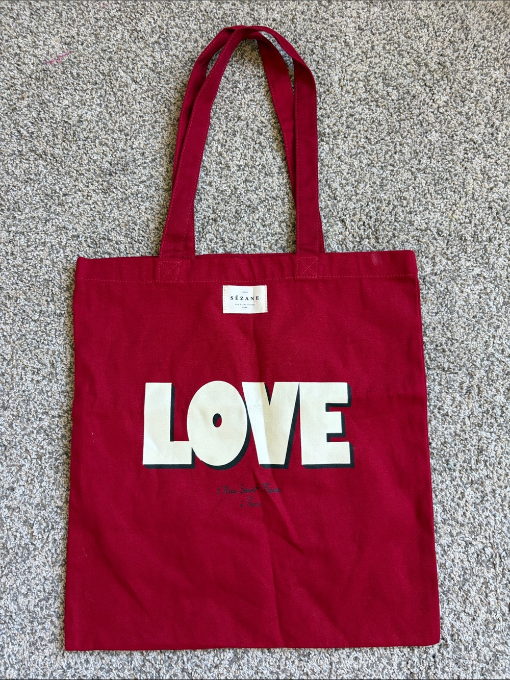 Sezane x Red 'LOVE' Canvas Tote Bag